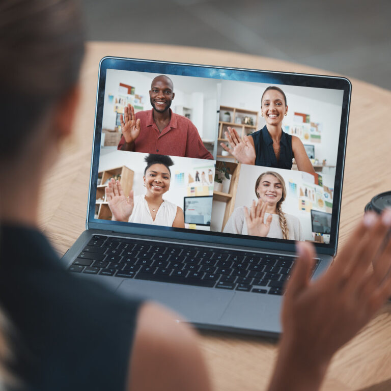 Video conference call, online meeting and business employees working from home worldwide. 5g networ.